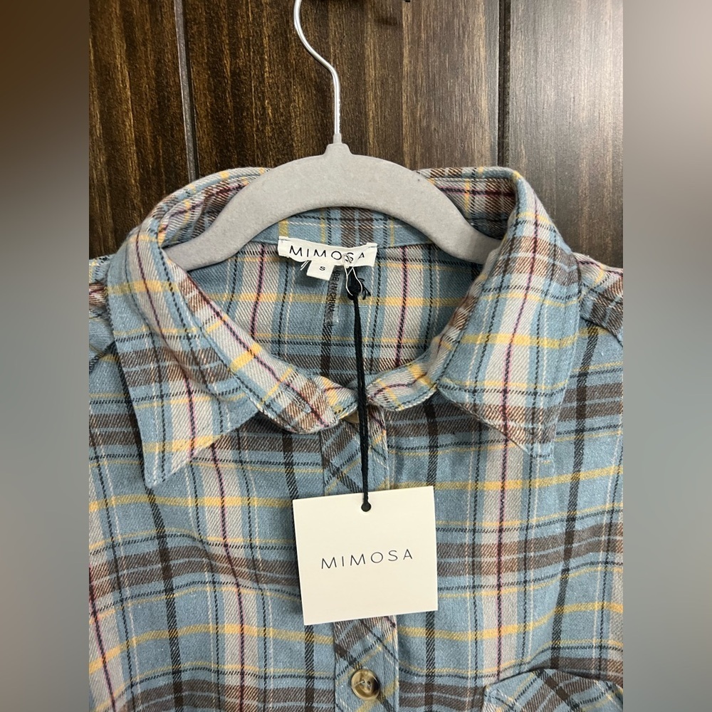 Plaid Oversized Cropped Button-Down Shirt-NWT-Mimosa-Size: Small - Picture 4 of 6